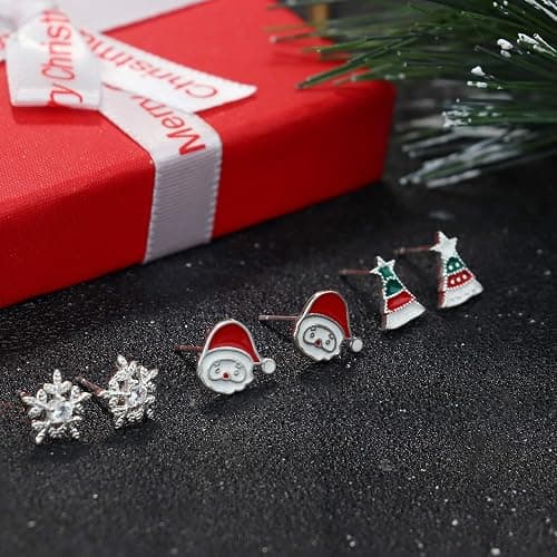 Fiasaso Christmas Earrings 3 Pairs 925 Sterling Silver Christmas Stud Earrings for Women Hypoallergenic Snowman Santa Claus Christmas Tree Snowflake Earrings Christmas Thanksgiving Jewelry Gift thumbnail 4