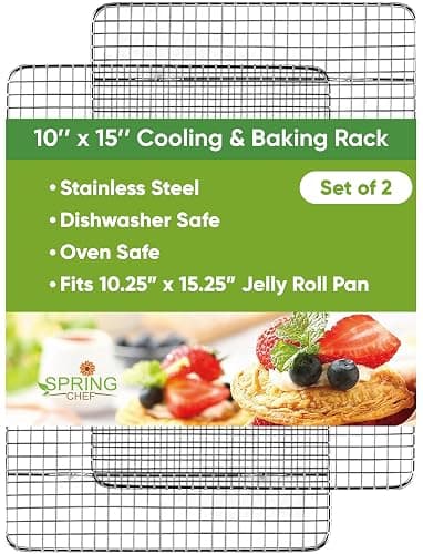 Spring Chef 10" x 15" Stainless Steel Cooling Racks for Baking - Oven Safe - Cookie Racks for Cooling Cookies - Fits Jelly Roll Pan - Perfect for Grilling, Roasting, Cooking, Drying - Set of 2 - Image 1