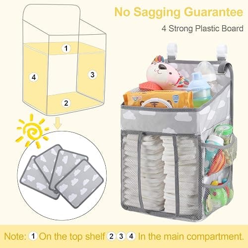 Accmor Hanging Baby Diaper Caddy Organizer, Diaper Stacker, Baby Crib Hanging Classified Storage Bag Organizer for Changing Table, Crib, Playard or Wall & Nursery Organization, Grey Cloud thumbnail 6