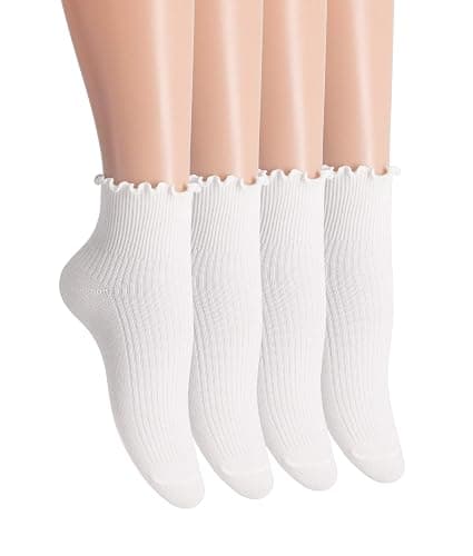 SRYL Women Ankle Socks Ruffle Turn-Cuff,Lovely double needle solid color edge relent Girl socks - Image 1