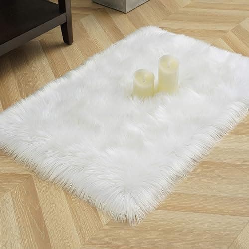 LOCHAS Soft Fluffy Faux Fur Rugs for Bedroom Bedside Rug 2x3 Feet, Washable, Furry Sheepskin Area Rug for Living Room Girls Room, Luxury Shag Carpet Home Decor, White thumbnail 6