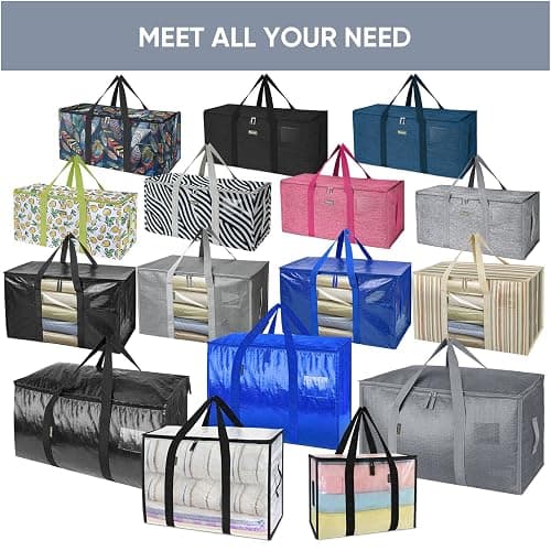 TICONN 8 Pack Extra Large Moving Bags Heavy Duty with Zippers & Carrying Handles, Durable Storage Bags Moving Boxes for Closet Organizers and Storage (8 Pack, Blue) thumbnail 6