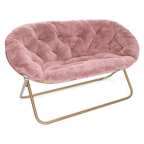 Milliard Double Cozy Chair/Faux Fur Saucer Chair for Bedroom/X-Large Loveseat, Pink