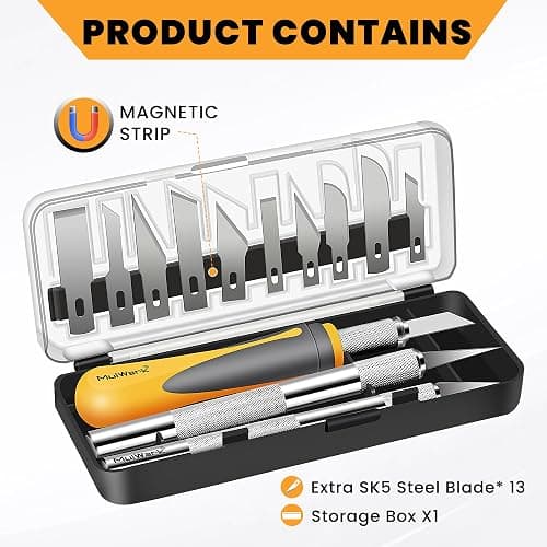 MulWark Exacto Knife Set | Craft Knife Kit | 16pc Precision Craft Hobby Kit with Razor Sharp Knives for Wood, Crafting, Leather, Scrapbooking & Modeling thumbnail 5