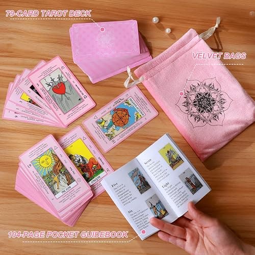 Myripoly Pink Tarot Cards Deck Set for Beginners with Meanings On Them-Tarot Card with Guidebook-(Free Velvet Tarot Bag Pouch) thumbnail 5