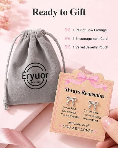 Eryuor You Are Loved, Hypoallergenic Cute Bow Stud Earrings Gifts for Girls thumbnail 7