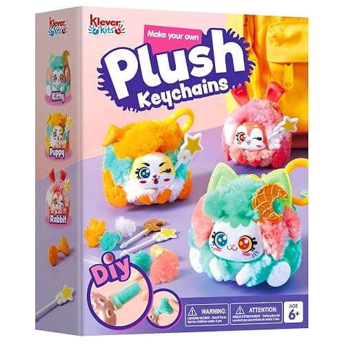 Klever Kits DIY Plush Keychain Making Craft, DIY Arts & Craft Set with 3 Models, Create Your Own Stuffed Keychain for Boys and Girls Ages 6 7 8 9 - Image 1