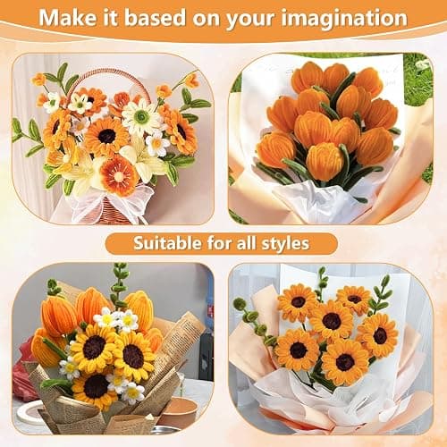 400 Pcs Golden Pipe Cleaners Craft for Flowers, 3 Colored Pipe Cleaner Flower Kit, Pastel Chenille Stems for Handmade Bouquet Wrapping Party Decorations with Floral Wire, Ribbons, Tape thumbnail 6