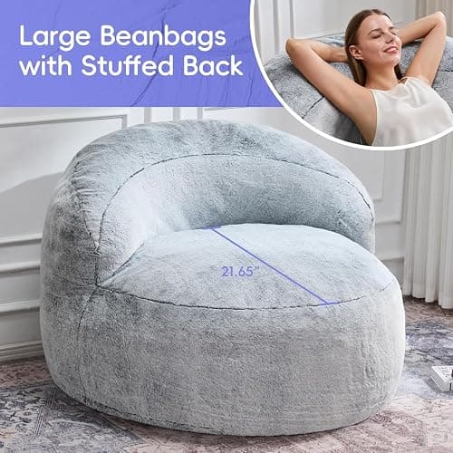 Hobestluk Giant Memory Foam Bean Bag, No-Assembly, Plush Grey Single | High Density Memory Foam, Washable & Removeable Cover, Durable Zipper, Skin Friendly Fabric, Soft Faux Fur, No Assembly thumbnail 6