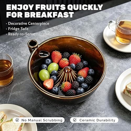 Ceramic Berry Washing Bowl with Auto-Spin Swirl Drainage | Self-Rinsing Fruit Bowl, Multi-Functional Berry Colander for Strawberries, Blueberries, and Grapes thumbnail 7