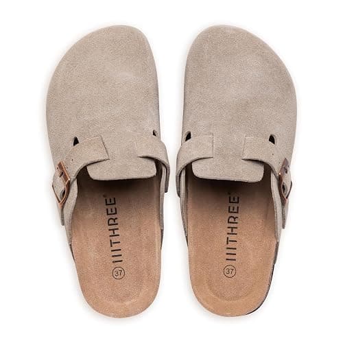 IIITHREE Women's Suede Clogs Cork Footbed Clogs for Women Soft Leather Adjustable Buckle Slip-on Potato Shoes Sandals thumbnail 7