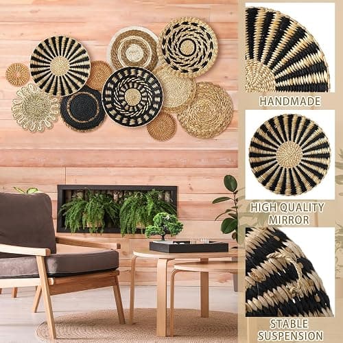 11 Pcs Boho Hanging Wall Basket Decor Handmade Woven Basket Wall Decorative Boho Wicker Baskets Placemats Round Farmhouse Bulrush Art for Rustic Home Decorations Christmas Gift(Assorted) thumbnail 4
