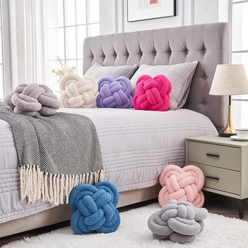 Xiashrk Knot Pillow Ball, 12" Soft Decorative Throw Pillows for Couch Bed, Dark Brown Knotted Plush Throw Pillow Handmade Square Cushion Home Couch Decor Pillows for Living Room thumbnail 7