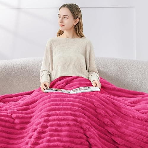 BEDELITE Twin Blanket for Couch & Bed, 300GSM Soft & Warm Fleece Blanket, Decorative and Giftable Striped Hot Pink Blankets for Women, Men, 60"x80" thumbnail 4