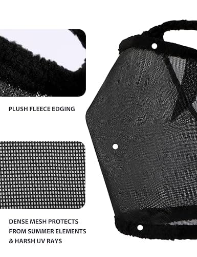 9. Harrison Howard All Round Mesh Horse Fly Mask UV Protective with Fleece Padded Edging Black L thumbnail 4