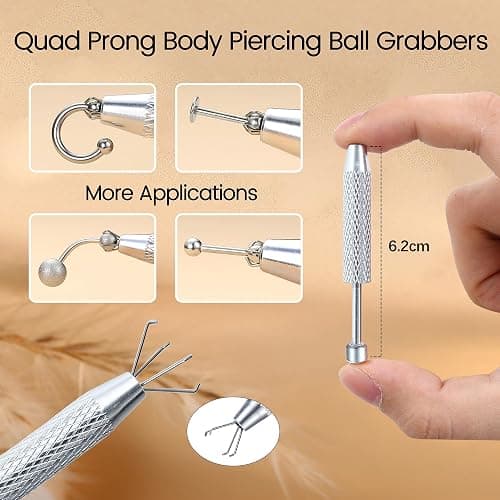 GEMQUEEN Piercing Taper Ball Grabber Tool for Changing Jewelry - 14G 16G 18G 20G Stainless Steel Flat Back Earrings Applicator Tool Threadless Insertion Pin Thread Body Piercing Kit for Ear Nose Lip thumbnail 5