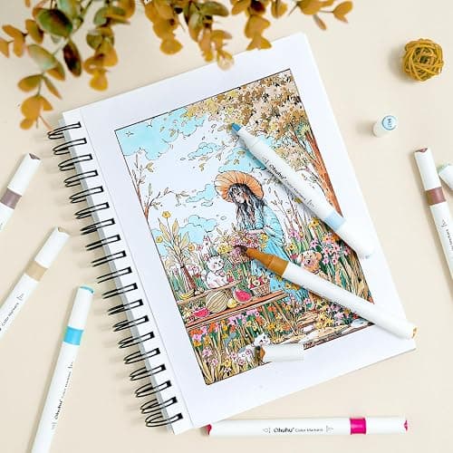 Ohuhu Marker Pens Water-Based, 64 Colours Dual Tip Art Markers Brush Pens for Adults Colouring Pens for Anime Manga Design, Calligraphy, Drawing, and Illustration, Odourless and Washable - 64 thumbnail 8