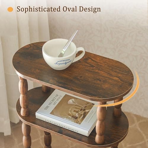 MaxSmeo Small Narrow Side Table, 3-Tier Narrow End Table with Storage, Skinny Side Table Nightstand for Small Space, Bedrooms, Living Room (Rustic Brown) thumbnail 4