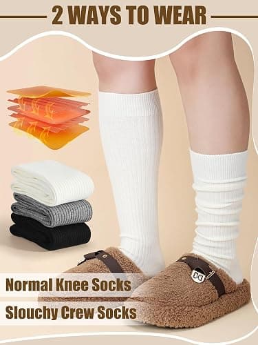Shihanee 3 Pairs Winter Women Knee High Socks Long Ribbed Knit Slouchy Boot Socks Warm Gifts for Women Girls thumbnail 6