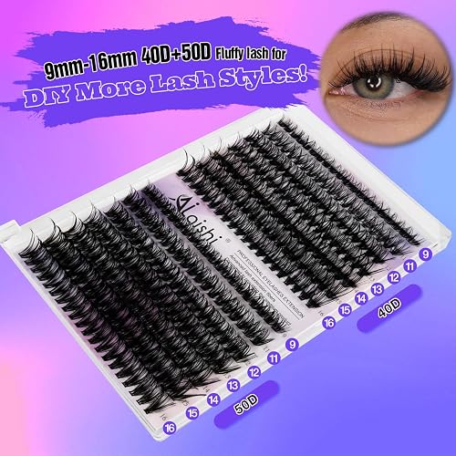 AILAISHI Lash Clusters, DIY Cluster Eyelash Extensions 9‑16mm, 40D+50D, 280pcs Fluffy D Curl Natural Lashes–Fake Cat Eye Wispy Individual Clusters thumbnail 7
