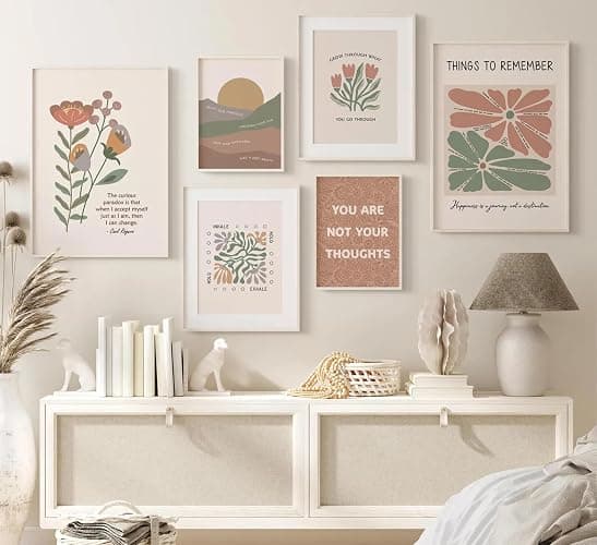 6Pcs Mental Health Wall Art Psychology Therapy Motivational Quotes abstract Boho floral Painting Pictures Poster Wall Decor Canvas Print Artwork for Bedroom Office Home Decoration thumbnail 6