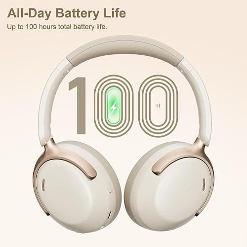LORELEI QC30 Hybrid Active Noise Cancelling Headphones,Over-Ear Wireless Bluetooth,Beige Protein Leather, Active Noise Control & Transparency Mode,Deep Bass, Built-in Mic thumbnail 5