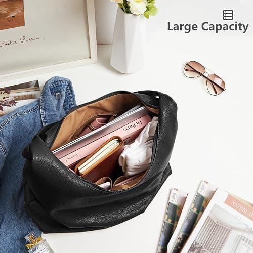 KALIDI Vintage Vegan Leather Tote Bag Women Hobo Zipper Work Bag Weekender Shoulder Handbag for Travel Daily thumbnail 2