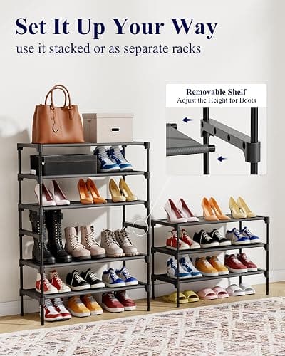 Kitsure Shoe Rack - Non-Woven Shoe Rack Shelf, Shoe Organizer for Closet, Entryway, Garage & Corridor, Stackable Shoe Shelves, 27.5" Wide - 3 Tier, Black thumbnail 7