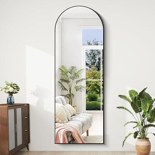 BONEWEI Ganzkörperspiegel 161x52cm, Bogen Standspiegel Ganzkörperspiegel mit Schwarzer Aluminiumrahmen, Groß Gewölbter Wandspiegel zum Stehen, Anlehnen oder Hängen für Wohnzimmer Schlafzimmer Flur thumbnail 4