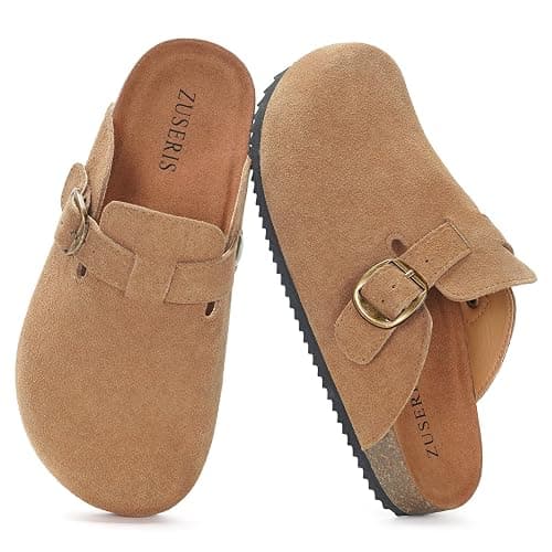 Kids Suede Clogs Boys Girls Cork Footbed Potato Shoes Classic Slip On Leather Mules Children Indoor Outdoor Sandals with Adjustable Buckle - Image 1
