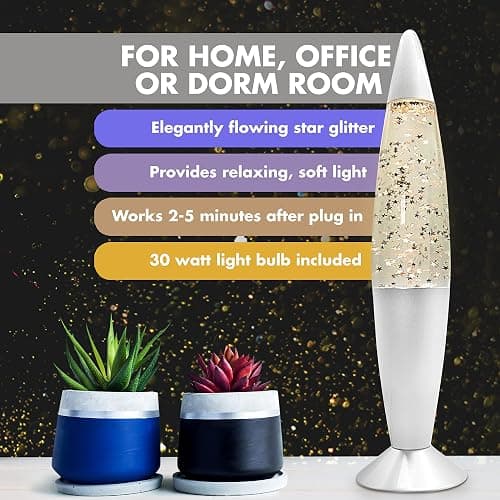 Jambo 16-Inch Silver Star Glitter Lamp I Beautiful Liquid Lamp I Entertaining for Adults and Kids I Perfect Holiday Gift thumbnail 8