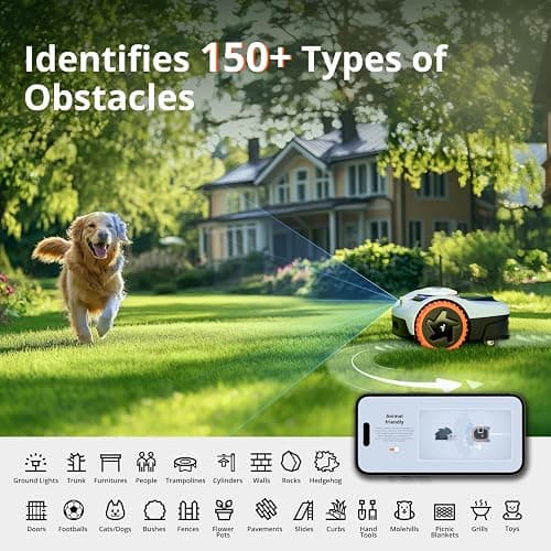 Segway Navimow i105N Robot Lawn Mower Perimeter Wire Free 1/8 Acre RTK+Vision Robotic Lawnmower, AI-Assisted Mapping, Virtual Boundary, APP Control, 58dB(A) Quiet, Multi-Zone Management thumbnail 4