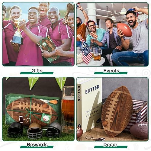 Ziliny Football Charcuterie Board Gift Set, Brown, 15x8.5in | Wood Serving Tray Cutting Board with Cheese Knives at Game Day Parties, Football Themed Prize for Sports Fans thumbnail 6