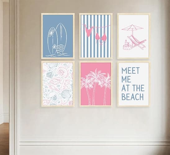 6Pcs Coastal Beach Surfing Wall Art Preppy Bikini Shells Painting Picture Wall Decor Summer Meet Me at the beach Poster Print Artwork for Living Room Bedroom Dining Room Bathroom Home Decoration - Poster - 10L"x 8W" thumbnail 8