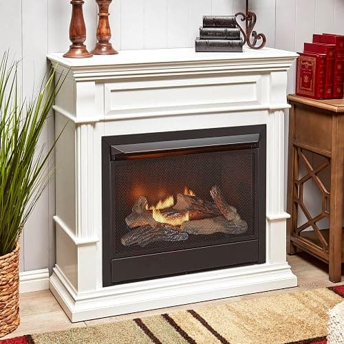 Duluth Forge Ventless Liquid Propane Gas Fireplace with Mantel - 26,000 BTU, T-Stat Control, White Finish - Model# DFS-300LT-3WT thumbnail 5