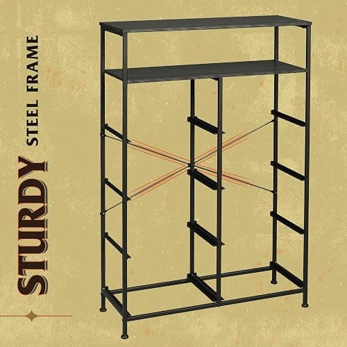 WLIVE Fabric Dresser for Bedroom with Open Shelves, Tall Dresser with 8 Drawers, Storage Tower with Fabric Bins, Chest of Drawers for Closet, Living Room, Hallway, Charcoal Black Wood Grain Print - Charcoal Black Wood Grain Print - Raised Shelves thumbnail 9