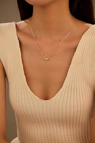 KIFUTENG Spinning Beads Anxiety Fidget Necklace for Women 925 Sterling Silver 14K Gold Plated Hypoallergenic Dainty Rainbow Cubic Zirconia Colorful Gemstone Adjustable Choker Necklace Christmas Gift thumbnail 5