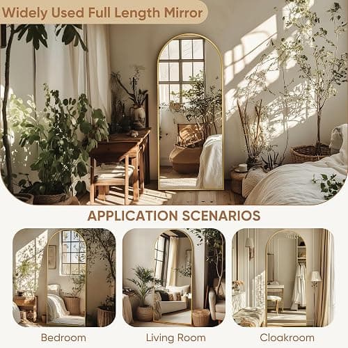 Homsion 58"x18" Full Length Mirror, Arched Full Body Mirror, Standing Hanging or Leaning Floor Mirror for Bedroom and Living Room, Gold thumbnail 8