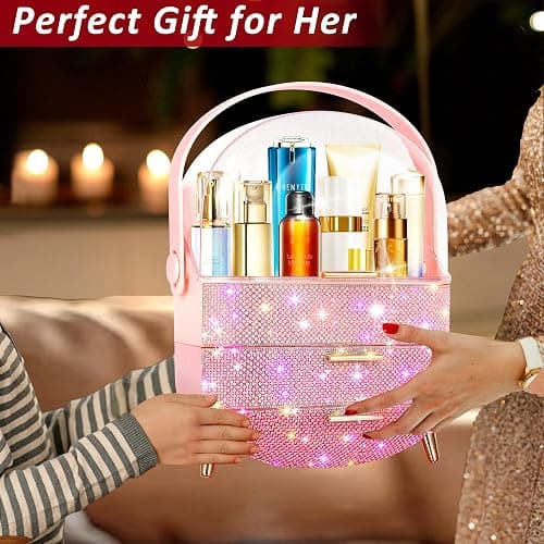 Bling Makeup Organizer for Teen Girl Gift,Hollywood Vanity Makeup Storage Box for Girl Birthday Gift,Practical Gift for Daughter,Bathroom Organizer,Skincare Organizer (Triple Pink) thumbnail 7