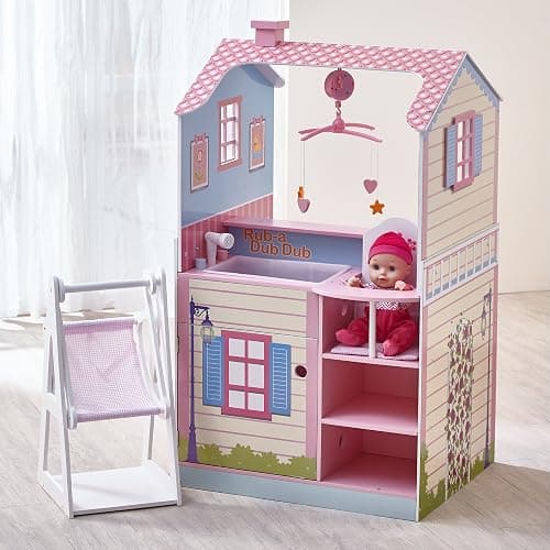 Olivia's Little World - All in One 16-18 inch Baby Doll Wooden Nursery Center - Double Sided Dollhouse for Baby Dolls with Swings - Multi- Functional Changing Station - Pink & Blue thumbnail 4
