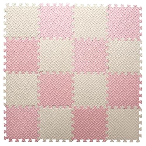 Foam Play Mat for Baby, 0.4 Inch Thick Foam Interlocking Floor Mats, Soft Non-Toxic Baby Playmat, Solid Colored Puzzle Play Mat Kids Floor Mats, 16 Tiles, Beige/Loli Pink - Beige/Loli Pink thumbnail 2