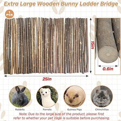 PINVNBY Extra Large Wooden Bunny Ladder Bridge (25 x 15 inches), Rabbits Hideout, House, Tunnel, Rodents Chew Toys for Guinea Pig, Chinchillas, Hedgehogs, Ferrets, Rat thumbnail 2