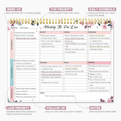 Taja Weekly To Do List Notepad with 52 Undated Sheets（8.5"×11"）- Weekly Desk Planner for Women & Man, Work and Home - 1 Pack Whispering Petal thumbnail 3