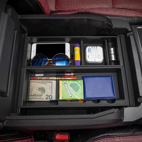 JDMCAR Center Console Organizer Compatible with Ford F150 Accessories 2024 2023 2022 2021,Center Console tray for F-150 Interior Accessories, Matte Black -(Full Console w/Bucket Seats ONLY) thumbnail 7