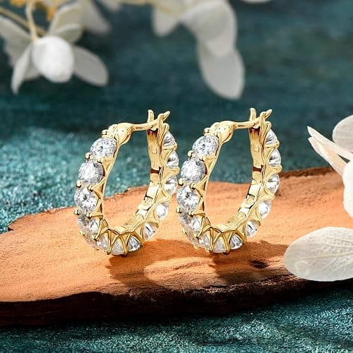 AINUOSHI Moissanite Hoop Earrings for Women, D-E Color Moissanite Simulated Diamond, 925 Sterling Silver with 18K White Gold / 14K Yellow Gold Plated, Hypoallergenic, Jewelry Box Packed, Christmas New Year Jewelry Gifts thumbnail 6