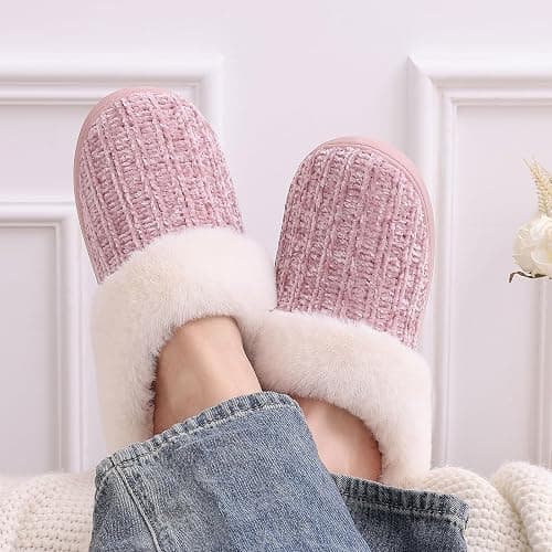 Evshine Warm Knit House Slippers for Women Comfy Wool-Like Lined Chenille Slippers with Memory Foam and Indoor Outdoor Soles thumbnail 2