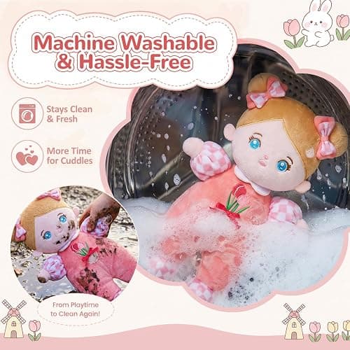 OUOZZZ Soft Plush Baby Doll 10" Tulip Pink Snuggle Buddy | First Birthday Toys for 1 Year Old Girl, Ideal 1 Year Old Girl Gifts & Baby Girl Gifts, Cuddly Toy for Infants & Toddlers thumbnail 9