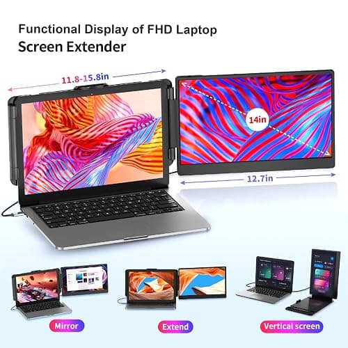 Laptop Screen Extender Portable Monitor, Dual Monitor Extender for Laptop, 14" Screen 1080P FHD Display, Fit for 13-17" Laptops, Plug & Play Compatiable with Windows, Mac, Chrome, Android and Switch thumbnail 2