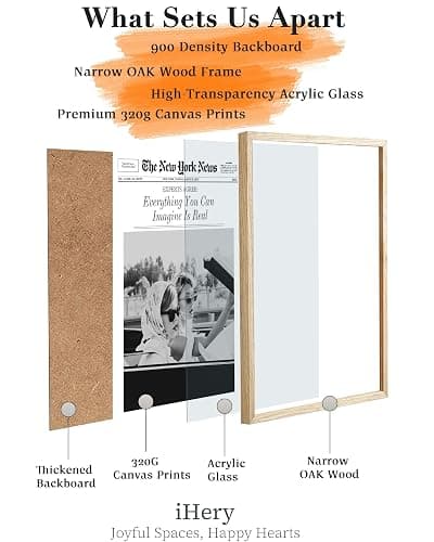 iHery Everything You Can Imagine Is Real Framed Trendy NewsPaper Wall Art, Natural OAK Wood 12x16in Canvas Wall Art Decor For Bedroom, Vintage Hot Girls Prints Living Room Home Décor 1Pack thumbnail 3