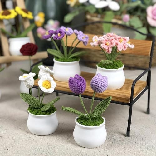 Joekaran Crochet Flowers Cute Flower for Her, Graduation Birthday Gifts for Women and Teacher, Mother, Coworkers, Valentines, Christmas, Desk Decor,Home Office Decoration(Pink Gradient Myosotis) thumbnail 7